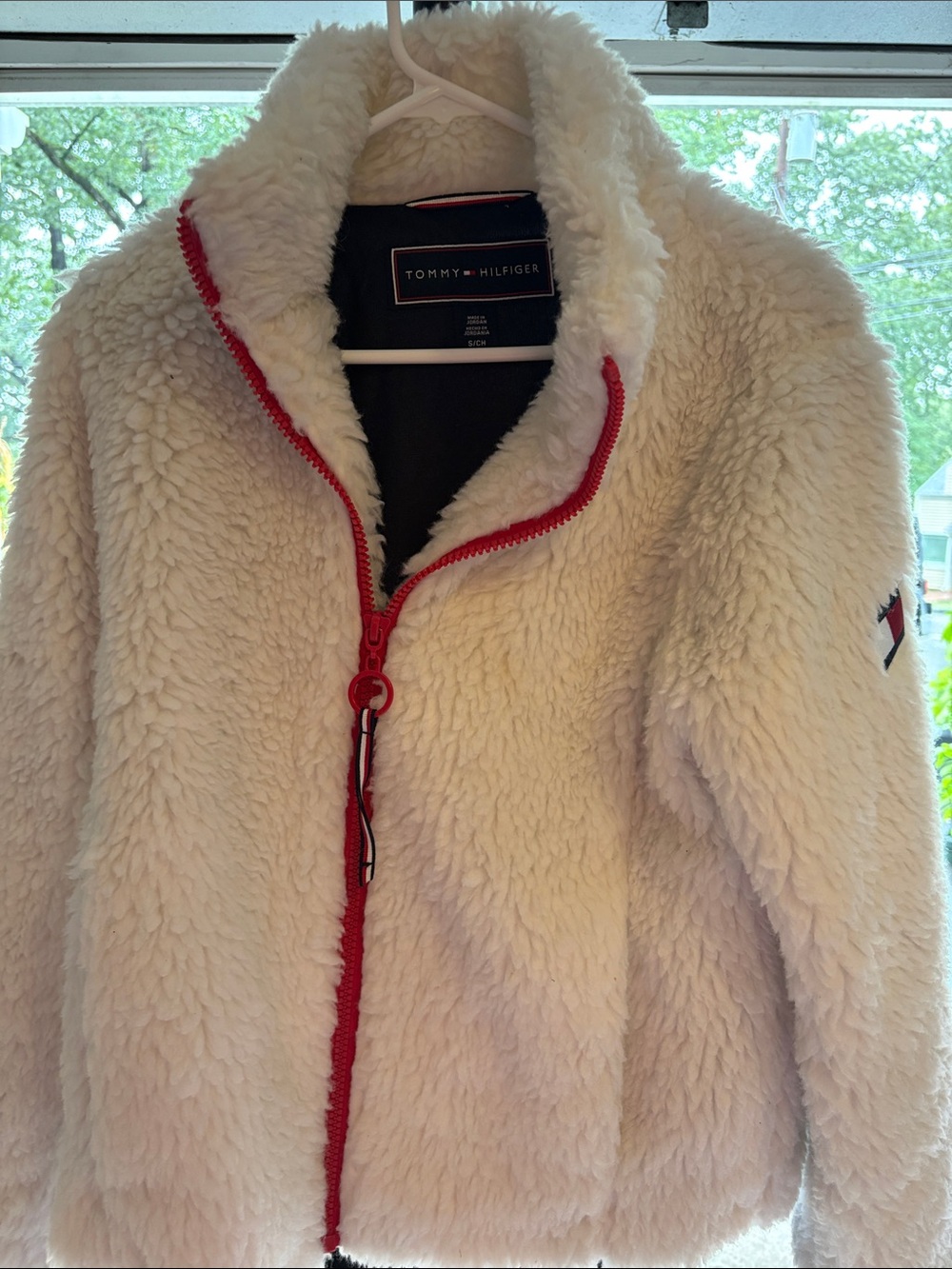 Tommy Hilfiger Cream Sherpa Jacket with Red Trim